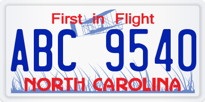 NC license plate ABC9540