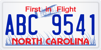 NC license plate ABC9541