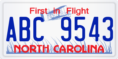 NC license plate ABC9543