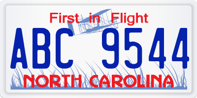 NC license plate ABC9544