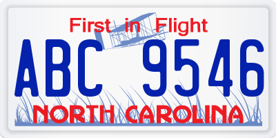 NC license plate ABC9546