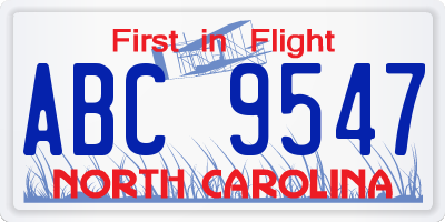 NC license plate ABC9547