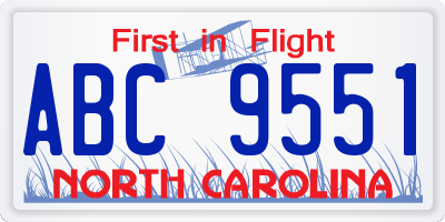 NC license plate ABC9551