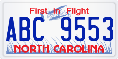 NC license plate ABC9553