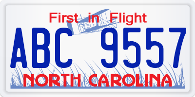NC license plate ABC9557