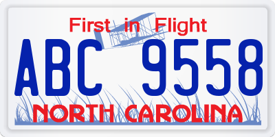 NC license plate ABC9558