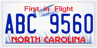 NC license plate ABC9560