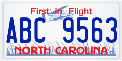 NC license plate ABC9563