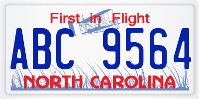NC license plate ABC9564