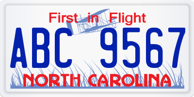 NC license plate ABC9567