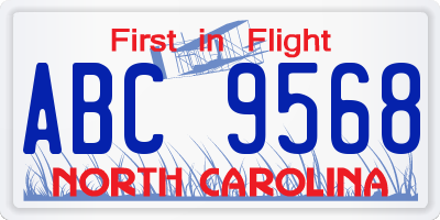 NC license plate ABC9568