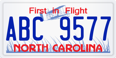 NC license plate ABC9577