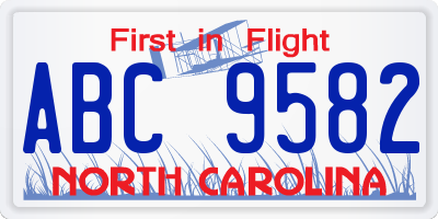 NC license plate ABC9582