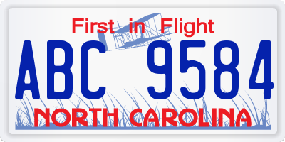 NC license plate ABC9584