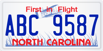 NC license plate ABC9587