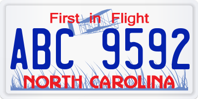 NC license plate ABC9592