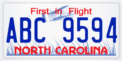 NC license plate ABC9594