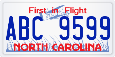 NC license plate ABC9599