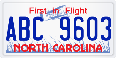 NC license plate ABC9603