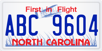 NC license plate ABC9604