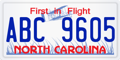 NC license plate ABC9605