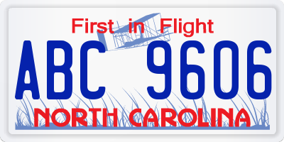 NC license plate ABC9606