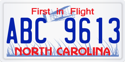 NC license plate ABC9613