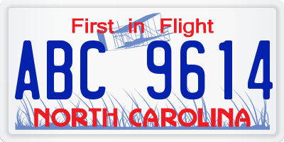 NC license plate ABC9614