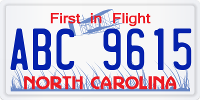 NC license plate ABC9615