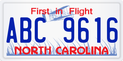 NC license plate ABC9616