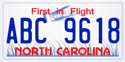 NC license plate ABC9618