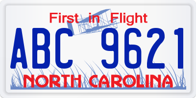 NC license plate ABC9621