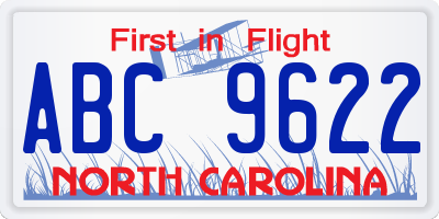 NC license plate ABC9622