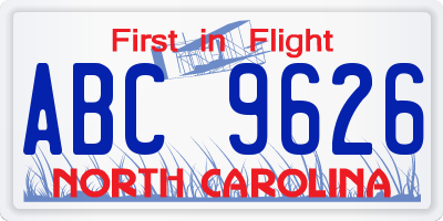 NC license plate ABC9626