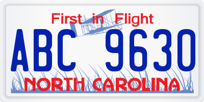 NC license plate ABC9630