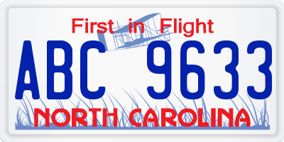 NC license plate ABC9633