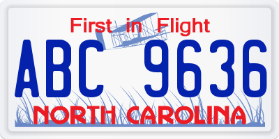 NC license plate ABC9636