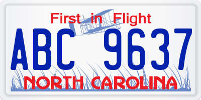 NC license plate ABC9637