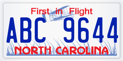 NC license plate ABC9644