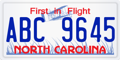 NC license plate ABC9645