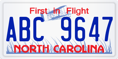 NC license plate ABC9647