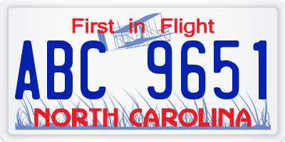 NC license plate ABC9651