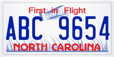 NC license plate ABC9654