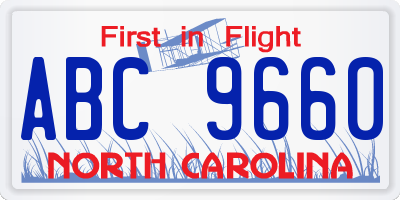 NC license plate ABC9660