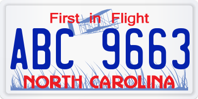NC license plate ABC9663