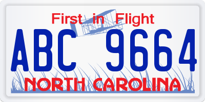 NC license plate ABC9664