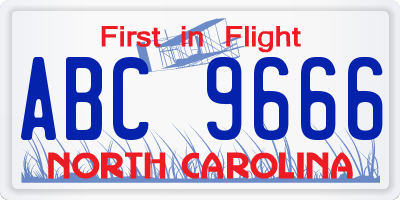 NC license plate ABC9666