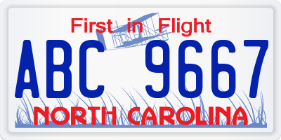 NC license plate ABC9667