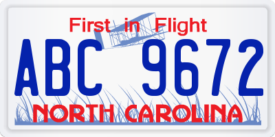 NC license plate ABC9672