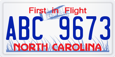 NC license plate ABC9673
